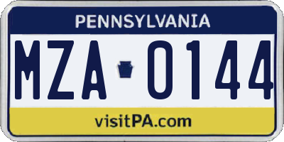 PA license plate MZA0144