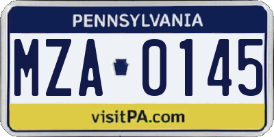 PA license plate MZA0145