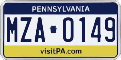 PA license plate MZA0149