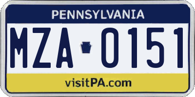 PA license plate MZA0151