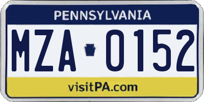 PA license plate MZA0152