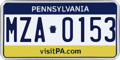 PA license plate MZA0153