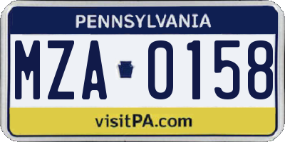 PA license plate MZA0158