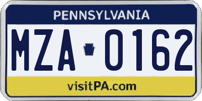 PA license plate MZA0162
