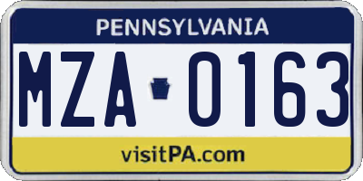 PA license plate MZA0163