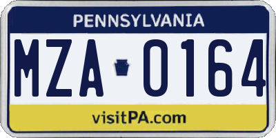 PA license plate MZA0164