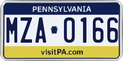 PA license plate MZA0166