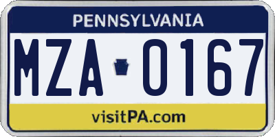 PA license plate MZA0167