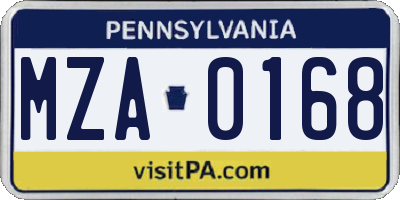 PA license plate MZA0168