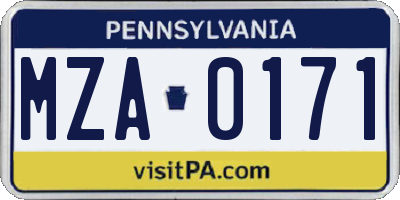 PA license plate MZA0171