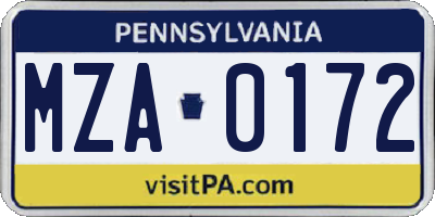 PA license plate MZA0172