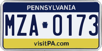 PA license plate MZA0173