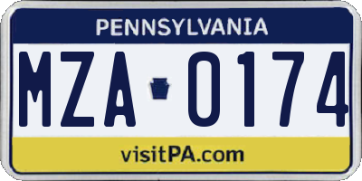 PA license plate MZA0174