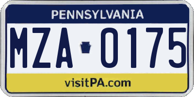 PA license plate MZA0175