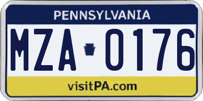 PA license plate MZA0176