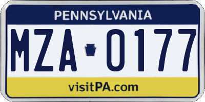 PA license plate MZA0177