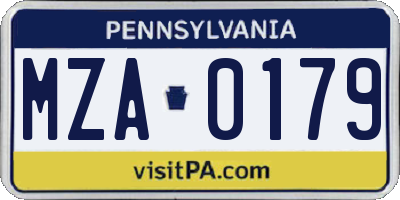 PA license plate MZA0179