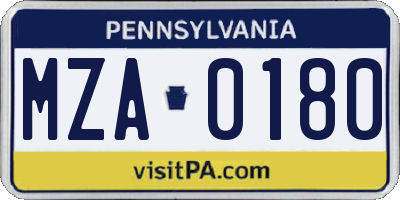 PA license plate MZA0180