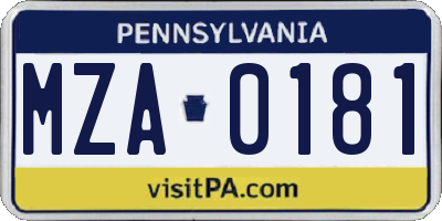 PA license plate MZA0181