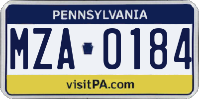 PA license plate MZA0184