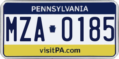 PA license plate MZA0185