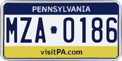 PA license plate MZA0186