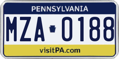 PA license plate MZA0188