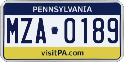PA license plate MZA0189