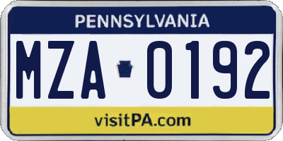 PA license plate MZA0192