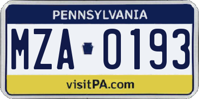 PA license plate MZA0193