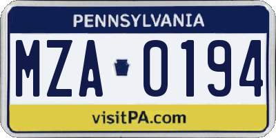 PA license plate MZA0194