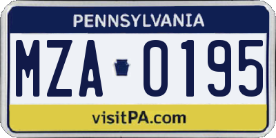 PA license plate MZA0195
