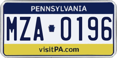 PA license plate MZA0196