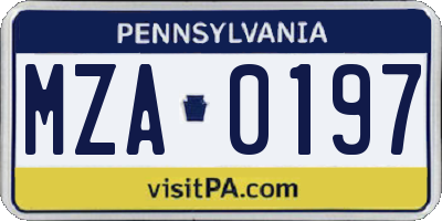 PA license plate MZA0197