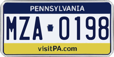 PA license plate MZA0198