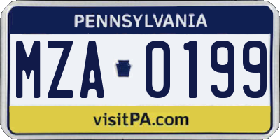 PA license plate MZA0199