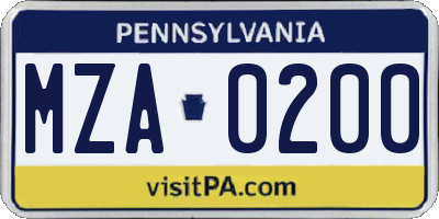 PA license plate MZA0200