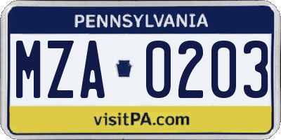 PA license plate MZA0203