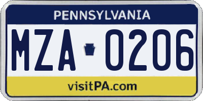 PA license plate MZA0206