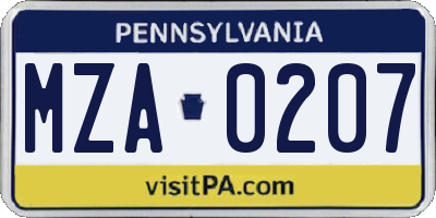 PA license plate MZA0207