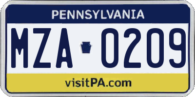 PA license plate MZA0209