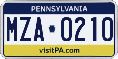 PA license plate MZA0210