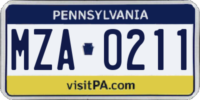 PA license plate MZA0211