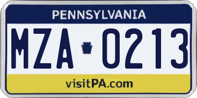 PA license plate MZA0213