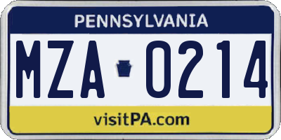 PA license plate MZA0214
