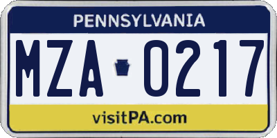 PA license plate MZA0217