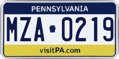 PA license plate MZA0219