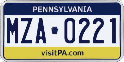 PA license plate MZA0221