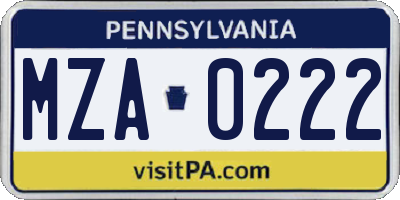PA license plate MZA0222