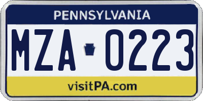 PA license plate MZA0223